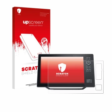 Front side of a product packaging with the brand logo upscreen. Next to it is the device Humminbird Xplore 12 shown with the c