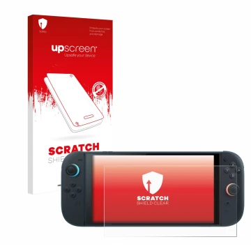 Front side of a product packaging with the brand logo upscreen. Next to it is the device Nintendo Switch 2 shown with the corr