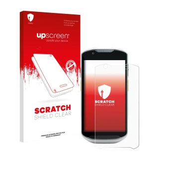 Front side of a product packaging with the brand logo upscreen. Next to it is the device Zebra TC52x-HC shown with the corresp