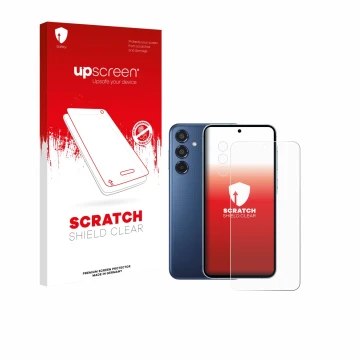 Front side of a product packaging with the brand logo upscreen. Next to it is the device Samsung Galaxy M35 (Front+Camera) sho