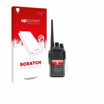 Front side of a product packaging with the brand logo upscreen. Next to it is the device Midland G18 Pro PMR shown with the co