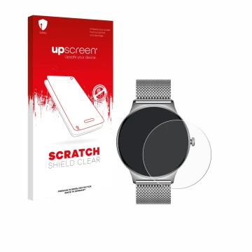 Front side of a product packaging with the brand logo upscreen. Next to it is the device Pireware Slim Smartwatch shown with t