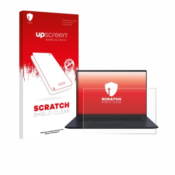 Front side of a product packaging with the brand logo upscreen. Next to it is the device ASUS Vivobook 18 M1807 shown with the