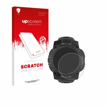Front side of a product packaging with the brand logo upscreen. Next to it is the device Garmin Instinct 3 Tactical AMOLED Edi