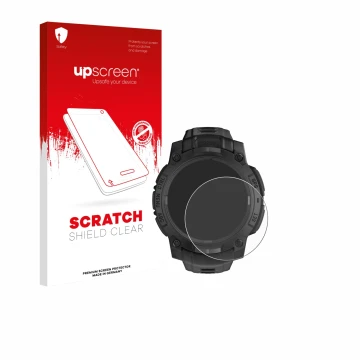 Front side of a product packaging with the brand logo upscreen. Next to it is the device Garmin Instinct 3 Solar Tactical Edit