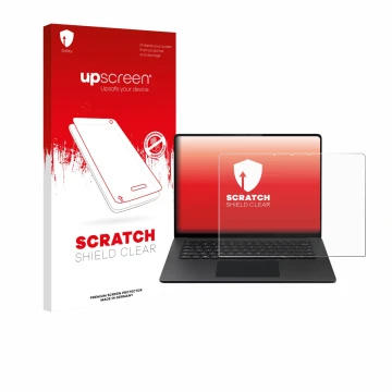 Front side of a product packaging with the brand logo upscreen. Next to it is the device Microsoft Surface Laptop 15