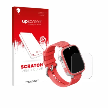 Front side of a product packaging with the brand logo upscreen. Next to it is the device AngelTech Kids Smartwatch Ultra 1.83