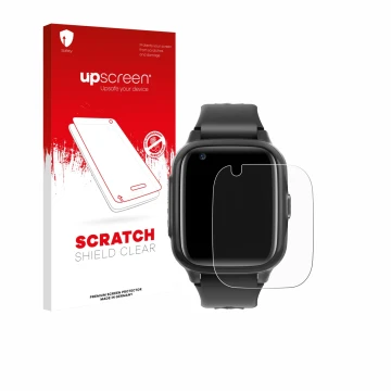 Front side of a product packaging with the brand logo upscreen. Next to it is the device Krostming Kids Smartwatch GPS 4G show