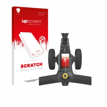 Front side of a product packaging with the brand logo upscreen. Next to it is the device PowaKaddy CT10 shown with the corresp