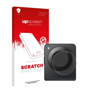 Front side of a product packaging with the brand logo upscreen. Next to it is the device Nubia Flip 5G (ONLY Camera) shown wit