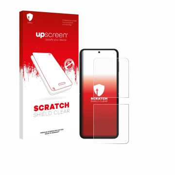 Front side of a product packaging with the brand logo upscreen. Next to it is the device Samsung Galaxy Z Flip 7 FE shown with