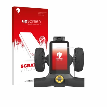 Front side of a product packaging with the brand logo upscreen. Next to it is the device PowaKaddy CT12 GPS shown with the cor