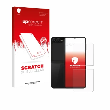 Front side of a product packaging with the brand logo upscreen. Next to it is the device Samsung Galaxy Z Flip 7 FE (Front+Cam