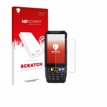 Front side of a product packaging with the brand logo upscreen. Next to it is the device Point Mobile PM68 shown with the corr