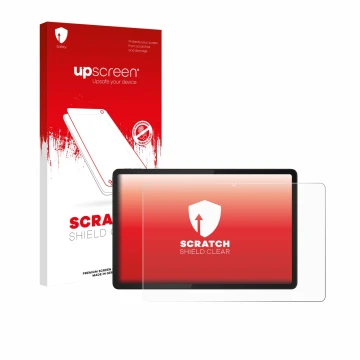 Front side of a product packaging with the brand logo upscreen. Next to it is the device Lenovo Tab K11e shown with the corres