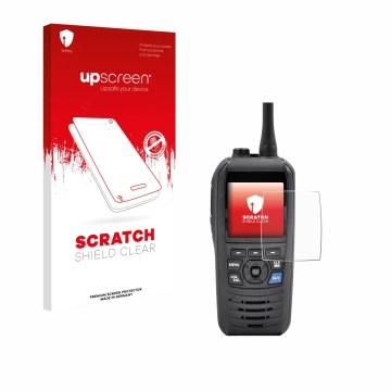 Front side of a product packaging with the brand logo upscreen. Next to it is the device Icom IC-M94D shown with the correspon