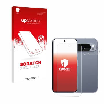 Front side of a product packaging with the brand logo upscreen. Next to it is the device Google Pixel 10 Pro (Front+Camera) sh