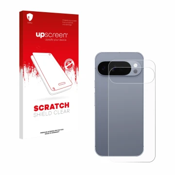 Front side of a product packaging with the brand logo upscreen. Next to it is the device Google Pixel 10 Pro XL (Back) shown w