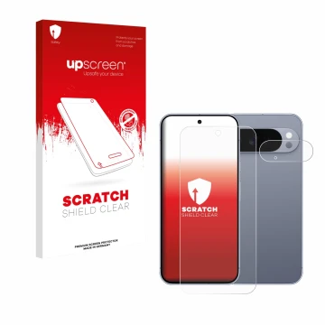 Front side of a product packaging with the brand logo upscreen. Next to it is the device Google Pixel 10 Pro XL (Front+Camera)