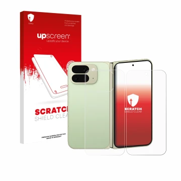 Front side of a product packaging with the brand logo upscreen. Next to it is the device Google Pixel 10 Pro Fold (Front+Back)