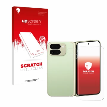 Front side of a product packaging with the brand logo upscreen. Next to it is the device Google Pixel 10 Pro Fold (Front+Camer