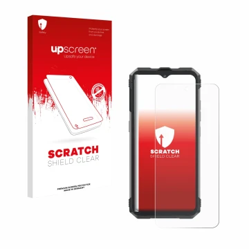 Front side of a product packaging with the brand logo upscreen. Next to it is the device Cubot King Kong AX shown with the cor