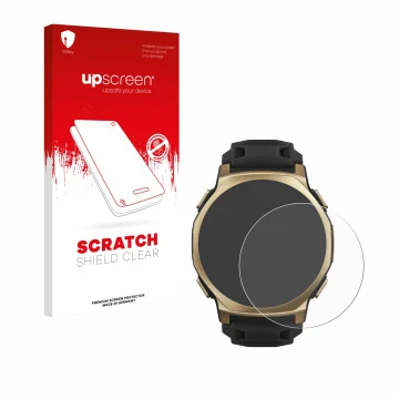 Front side of a product packaging with the brand logo upscreen. Next to it is the device Huami Amazfit T-Rex 3 Pro (44 mm) sho