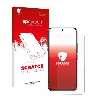 Front side of a product packaging with the brand logo upscreen. Next to it is the device Nubia Air shown with the correspondin