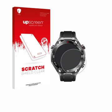 Front side of a product packaging with the brand logo upscreen. Next to it is the device Huawei Watch Ultimate 2 Black shown w