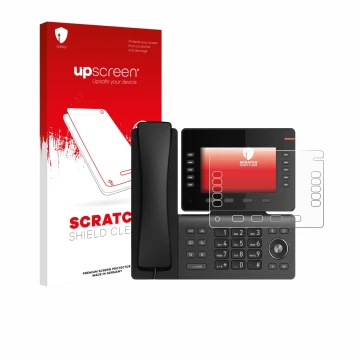 Front side of a product packaging with the brand logo upscreen. Next to it is the device Snom D865 shown with the correspondin