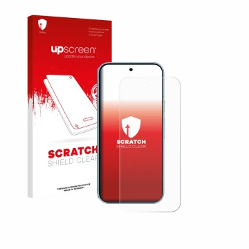 Front side of a product packaging with the brand logo upscreen. Next to it is the device Google Pixel 9 (case-friendly) shown 