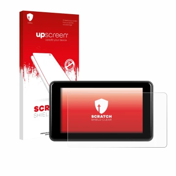 Front side of a product packaging with the brand logo upscreen. Next to it is the device Vechtel Motorrad Carplay 5