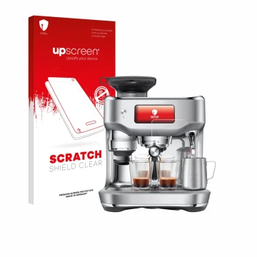 Front side of a product packaging with the brand logo upscreen. Next to it is the device Sage the Oracle Dual Boiler shown wit