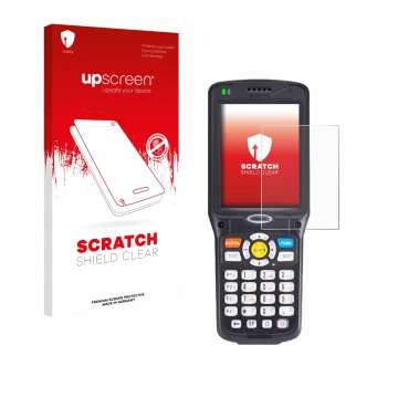 Front side of a product packaging with the brand logo upscreen. Next to it is the device Unitech HT510A shown with the corresp