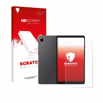 Front side of a product packaging with the brand logo upscreen. Next to it is the device Samsung Galaxy Tab A9 (Front+Camera) 