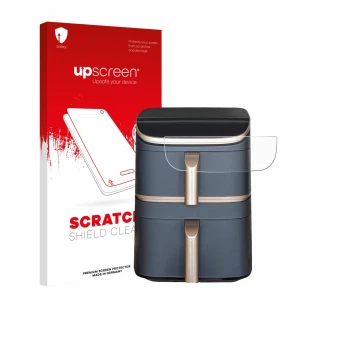 Front side of a product packaging with the brand logo upscreen. Next to it is the device Cosori Turbo Tower Pro shown with the