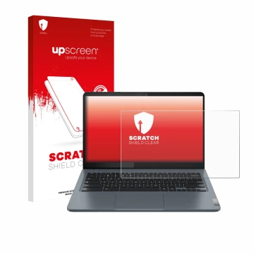 Front side of a product packaging with the brand logo upscreen. Next to it is the device Lenovo IdeaPad Slim 3i Chromebook Plu