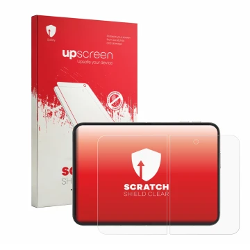 Front side of a product packaging with the brand logo upscreen. Next to it is the device Apple iPhone Duo (Inner display) show