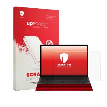 Front side of a product packaging with the brand logo upscreen. Next to it is the device HP Scuderia Ferrari Notebook shown wi