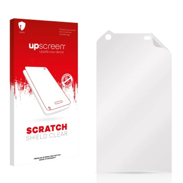 Front side of a product packaging with the brand logo upscreen. Next to it is the corresponding screen protector.