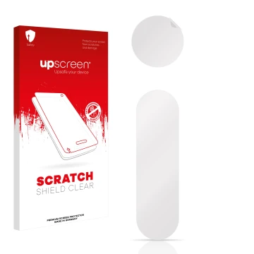 Front side of a product packaging with the brand logo upscreen. Next to it is the corresponding screen protector.