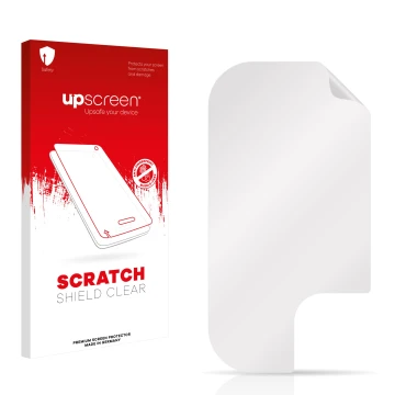 Front side of a product packaging with the brand logo upscreen. Next to it is the corresponding screen protector.