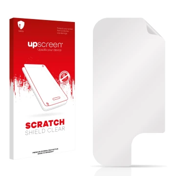 Front side of a product packaging with the brand logo upscreen. Next to it is the corresponding screen protector.