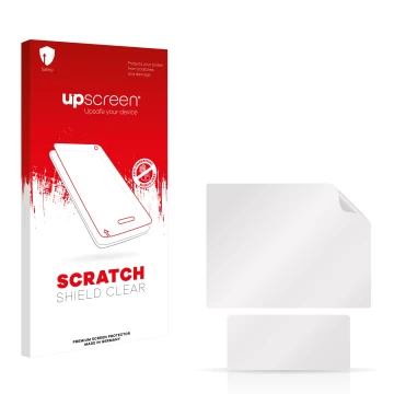 Front side of a product packaging with the brand logo upscreen. Next to it is the corresponding screen protector.