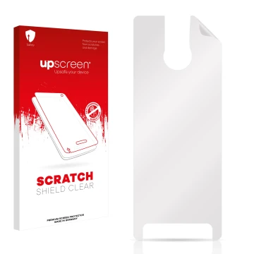 Front side of a product packaging with the brand logo upscreen. Next to it is the corresponding screen protector.