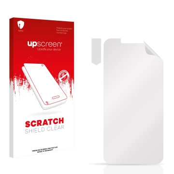 Front side of a product packaging with the brand logo upscreen. Next to it is the corresponding screen protector.