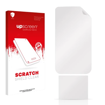 Front side of a product packaging with the brand logo upscreen. Next to it is the corresponding screen protector.