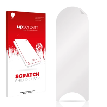 Front side of a product packaging with the brand logo upscreen. Next to it is the corresponding screen protector.