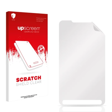 Front side of a product packaging with the brand logo upscreen. Next to it is the corresponding screen protector.