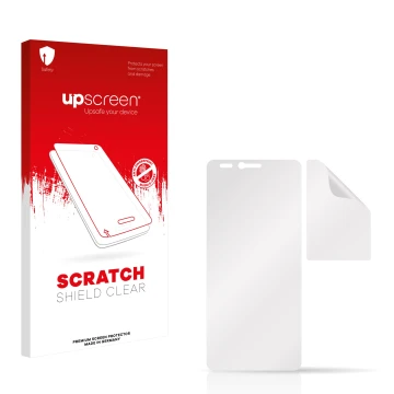 Front side of a product packaging with the brand logo upscreen. Next to it is the corresponding screen protector.